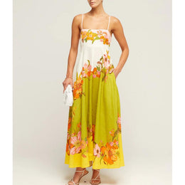 Shoulder Strap A-Line Floral Midi  Dress