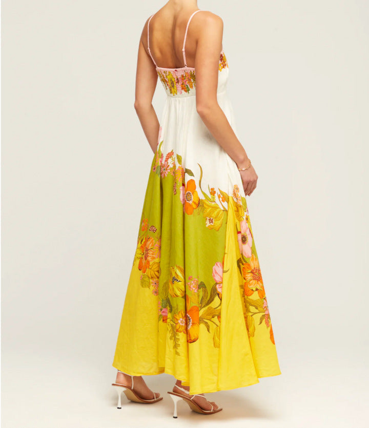 Shoulder Strap A-Line Floral Midi  Dress