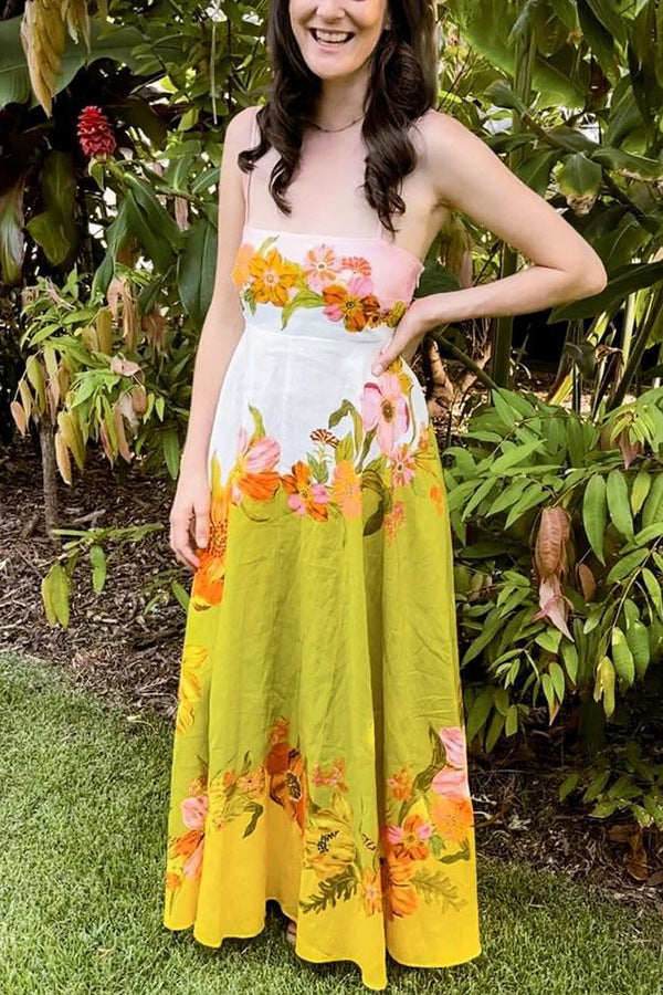 Shoulder Strap A-Line Floral Midi  Dress