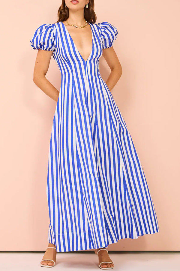 Striped A-Line Maxi Dress