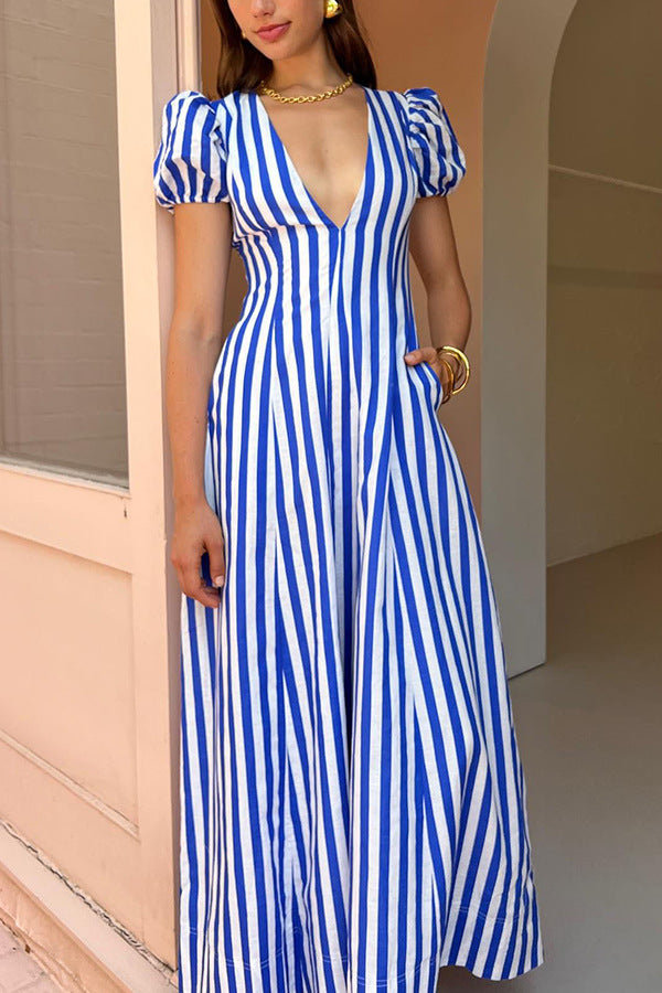 Striped A-Line Maxi Dress