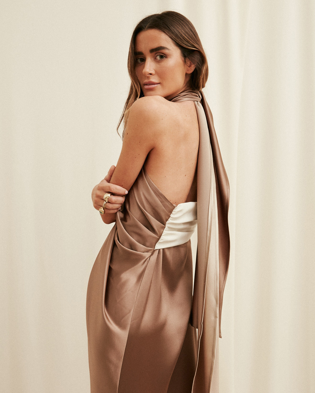 Colourblocked Halter Neck Maxi Dress