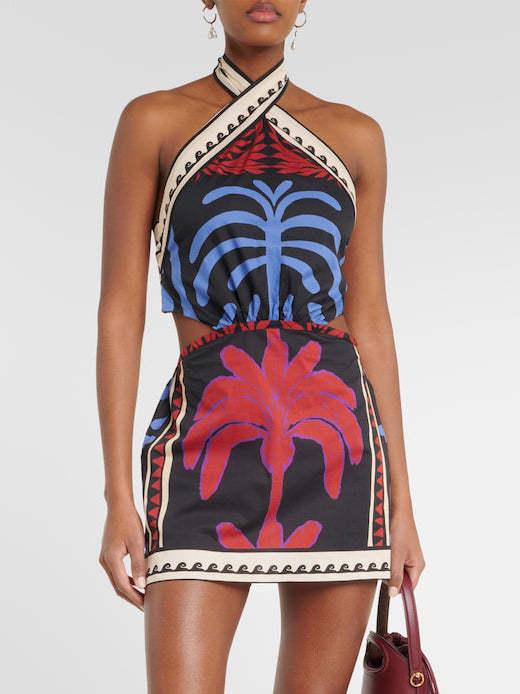 Printed Halter Neck Cut-Outs Sheath Mini Dress