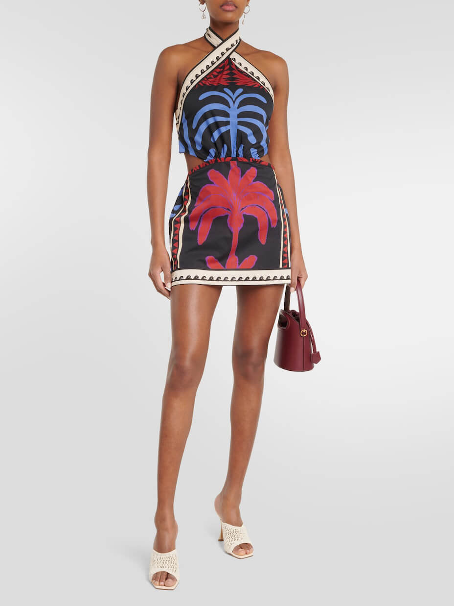 Printed Halter Neck Cut-Outs Sheath Mini Dress