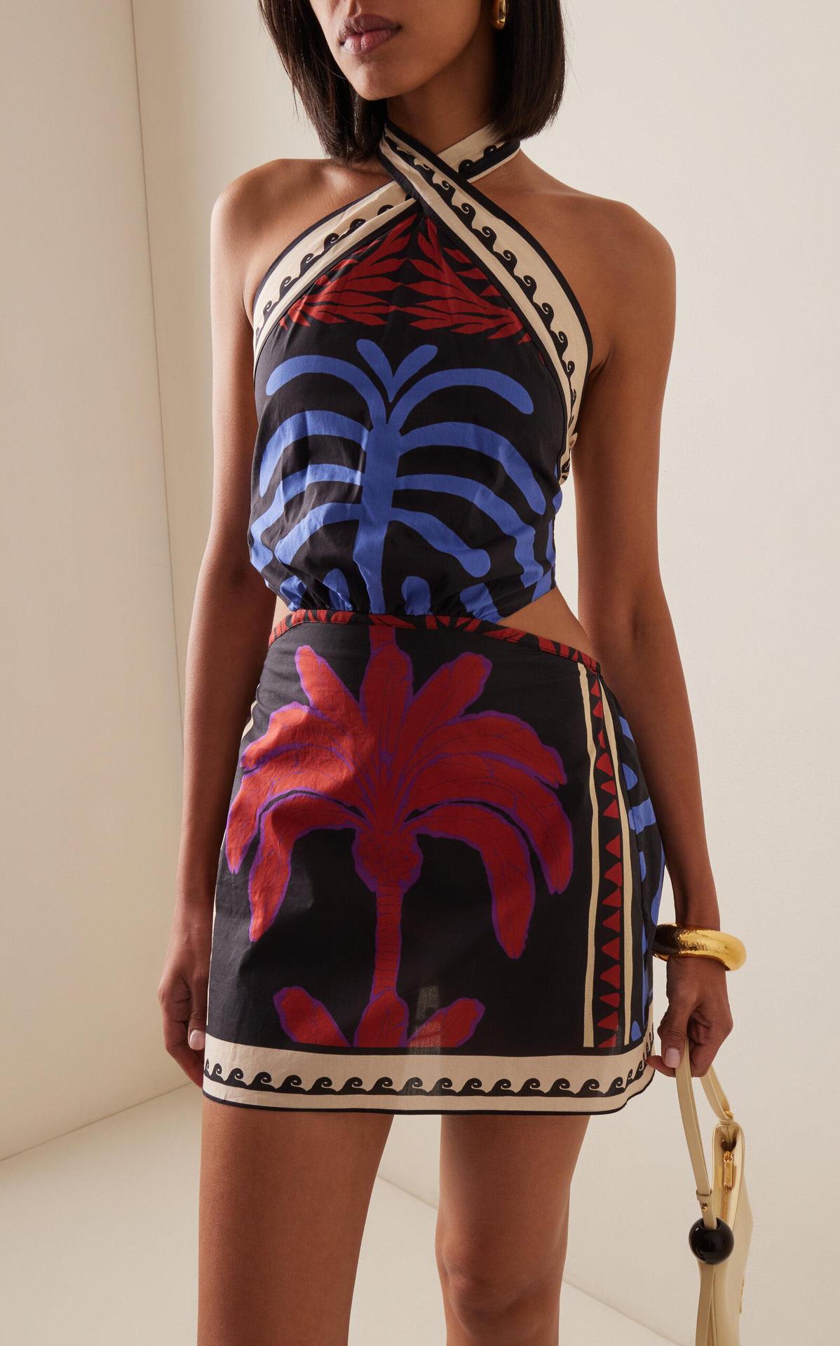 Printed Halter Neck Cut-Outs Sheath Mini Dress