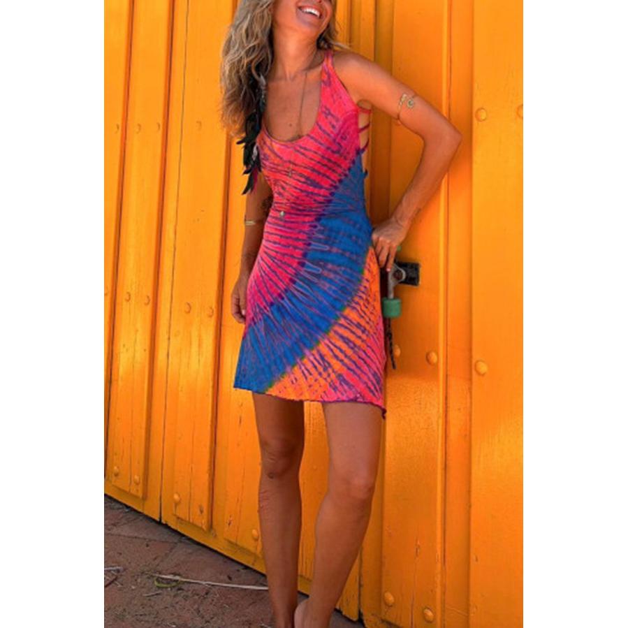 Tie and Dye Colourblocked Sheath Holi Mini Dress