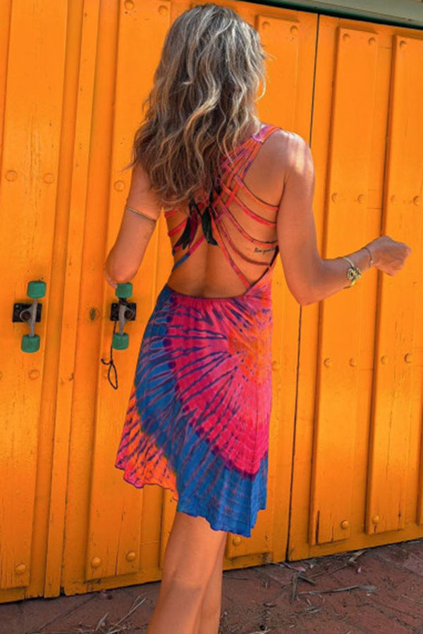 Tie and Dye Colourblocked Sheath Holi Mini Dress