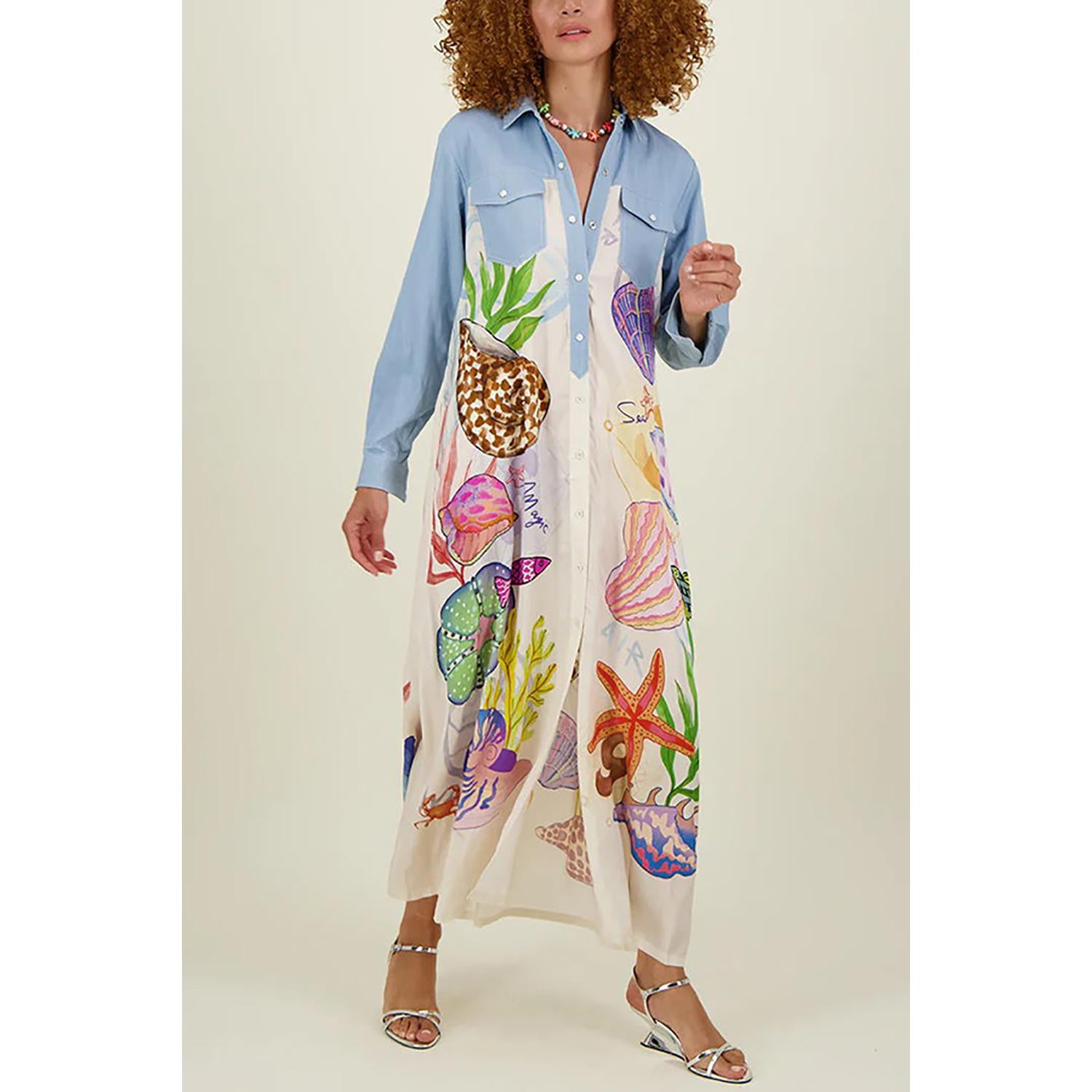 Women Graphic Shirt Maxi Dress