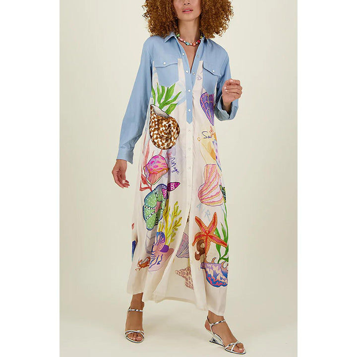Women Graphic Shirt Maxi Dress
