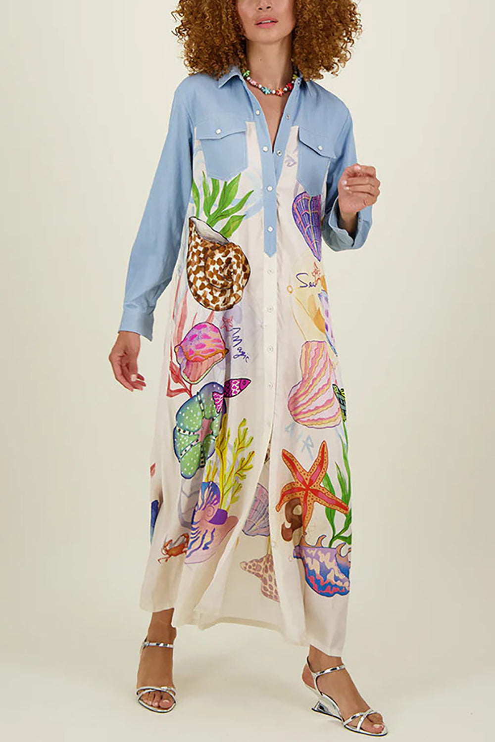 Women Graphic Shirt Maxi Dress
