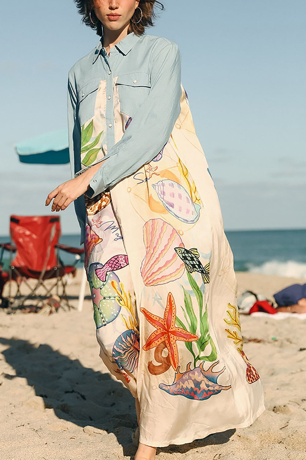 Women Graphic Shirt Maxi Dress