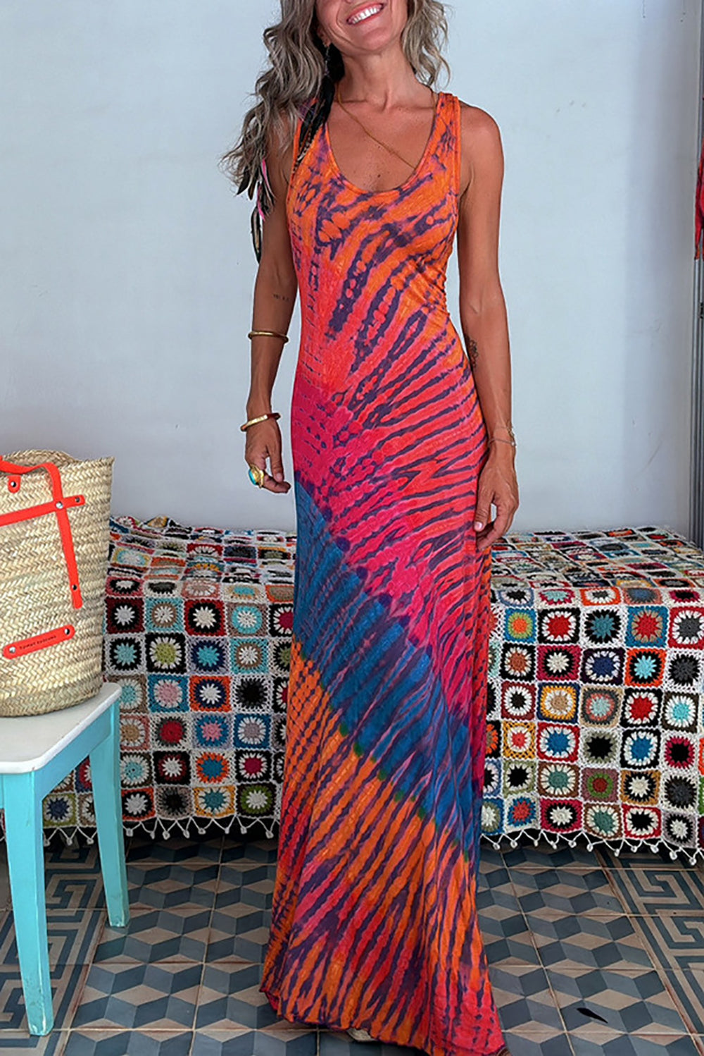 Women Abstract Printed Bodycon Maxi Holi Dress