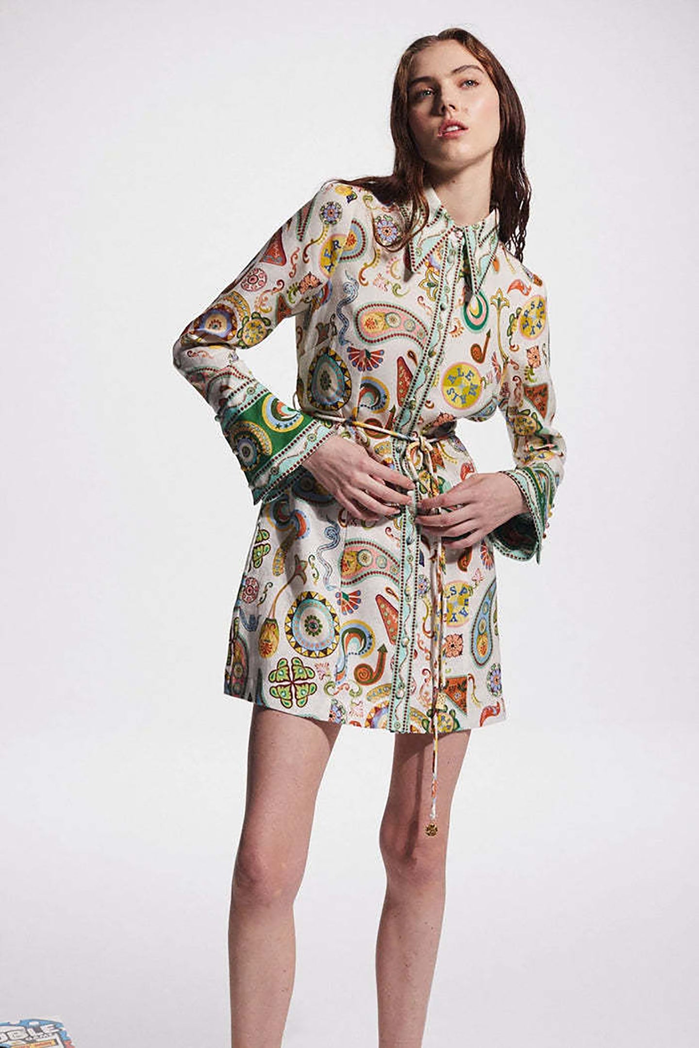 Ethnic Motifs Print Mini Shirt Dress