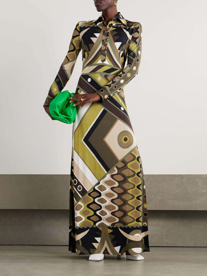 Women Shirt Collar Maxi Dress