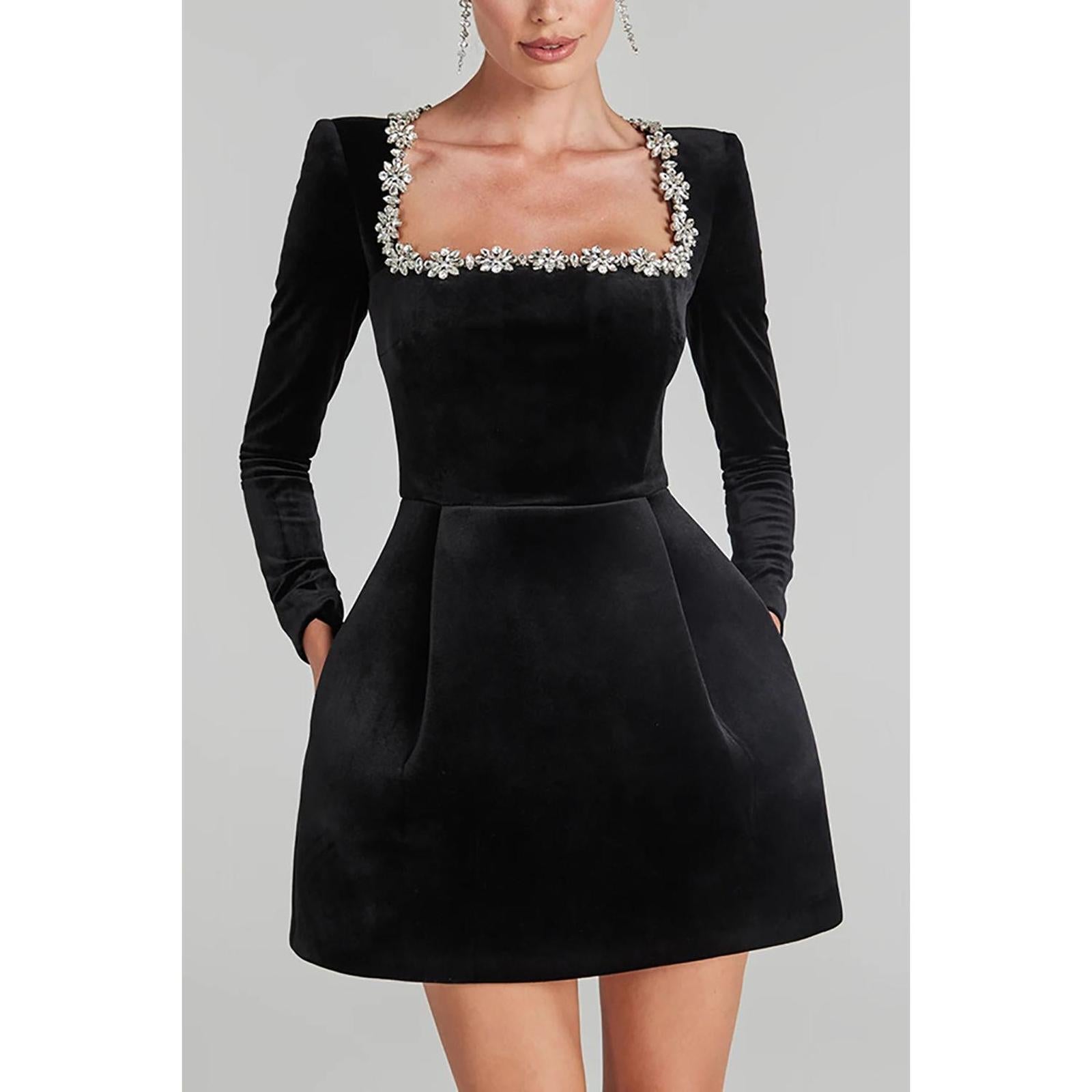 Women Square Neck Applique Sheath Mini Dress