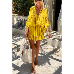 Tie and Dye Dyed Flared Sleeve Crepe Fit & Flare Mini Dress