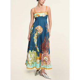 Women Graphic Print Linen A-Line Maxi Dress
