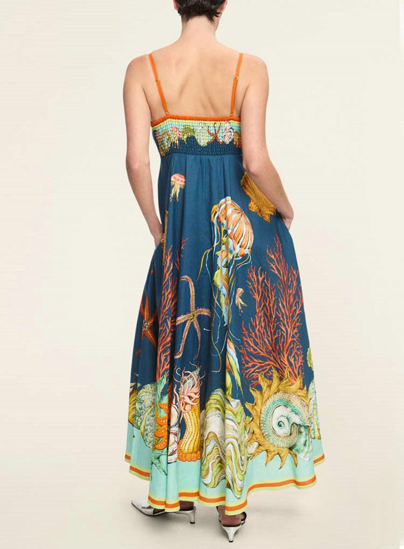 Women Graphic Print Linen A-Line Maxi Dress