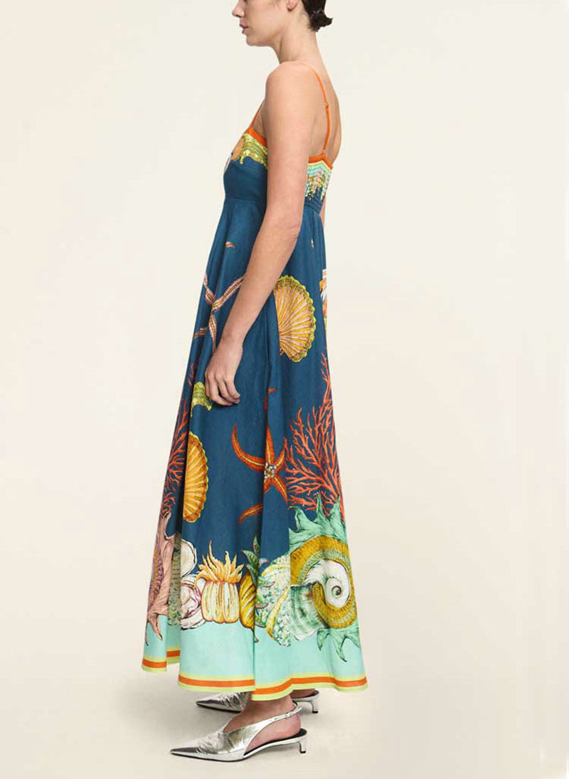 Women Graphic Print Linen A-Line Maxi Dress