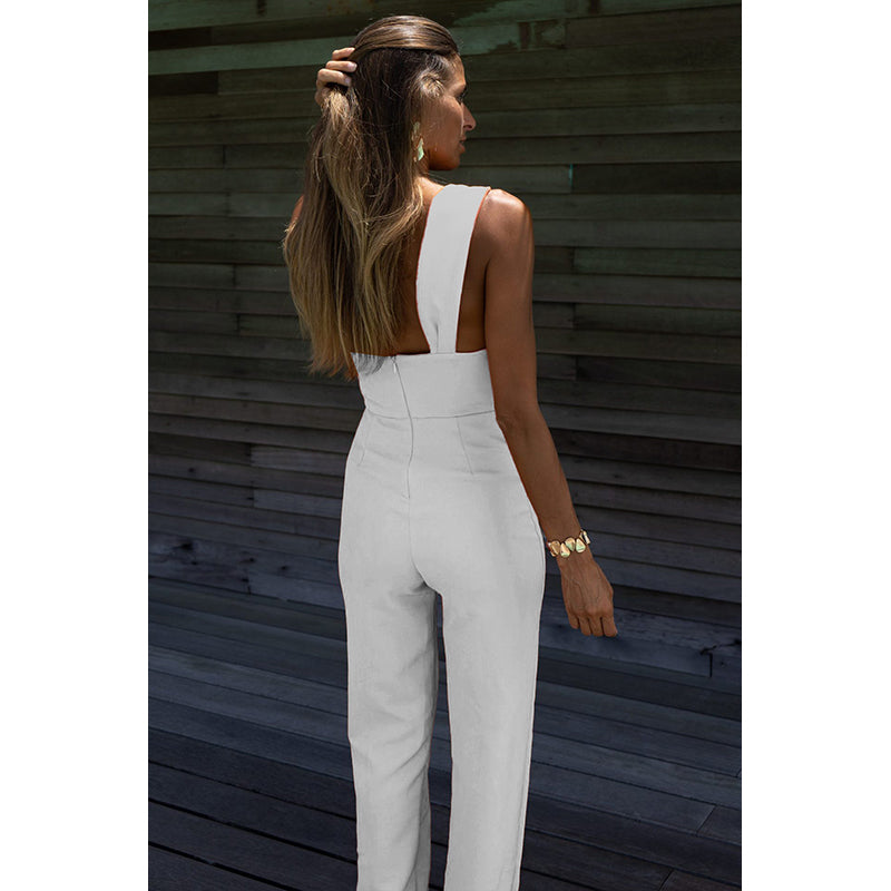 White One Shoulder Basic Jumpsuit