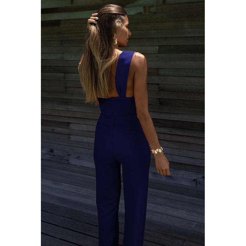 Blue One Shoulder Basic Jumpsuit