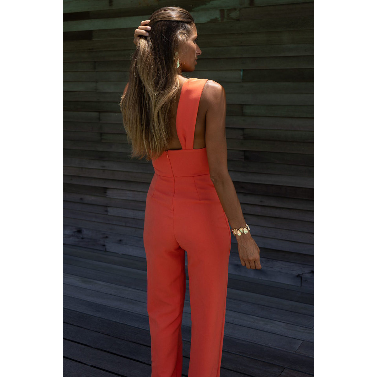 Orange One Shoulder Basic Jumpsuit
