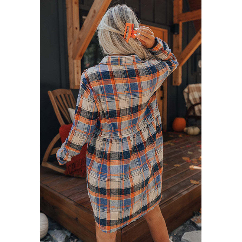 Blue Checked Shirt Mini Dress