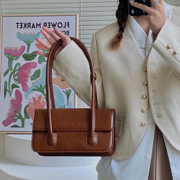 Black Solid Two Handles Handheld Bag