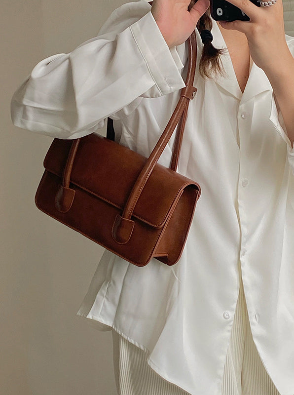 Black Solid Two Handles Handheld Bag