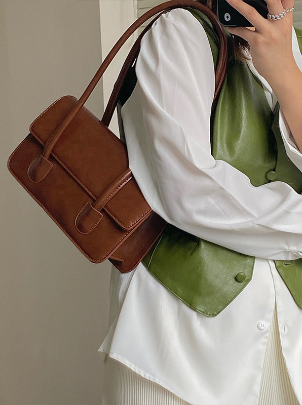 Black Solid Two Handles Handheld Bag