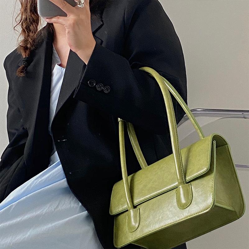 Black Solid Two Handles Handheld Bag