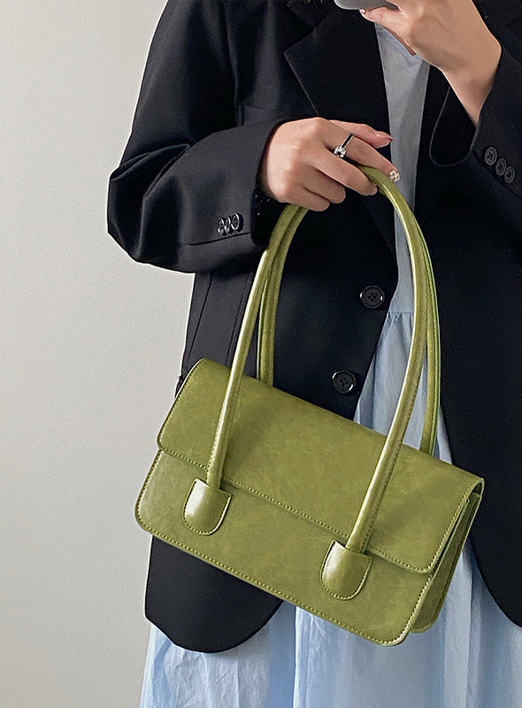 Black Solid Two Handles Handheld Bag