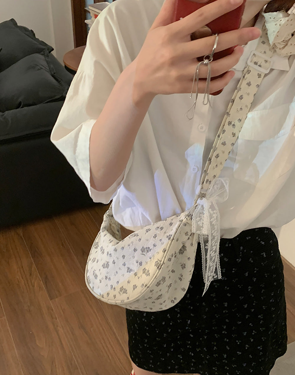 Women Floral Printed Half Moon Hobo Bag