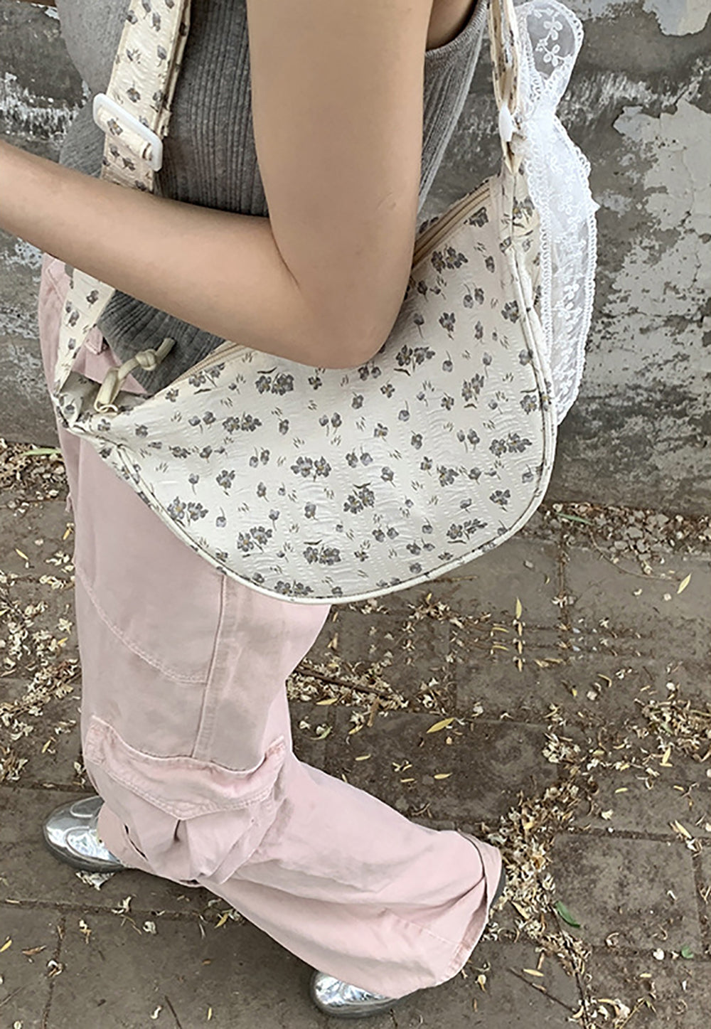 Women Floral Printed Half Moon Hobo Bag