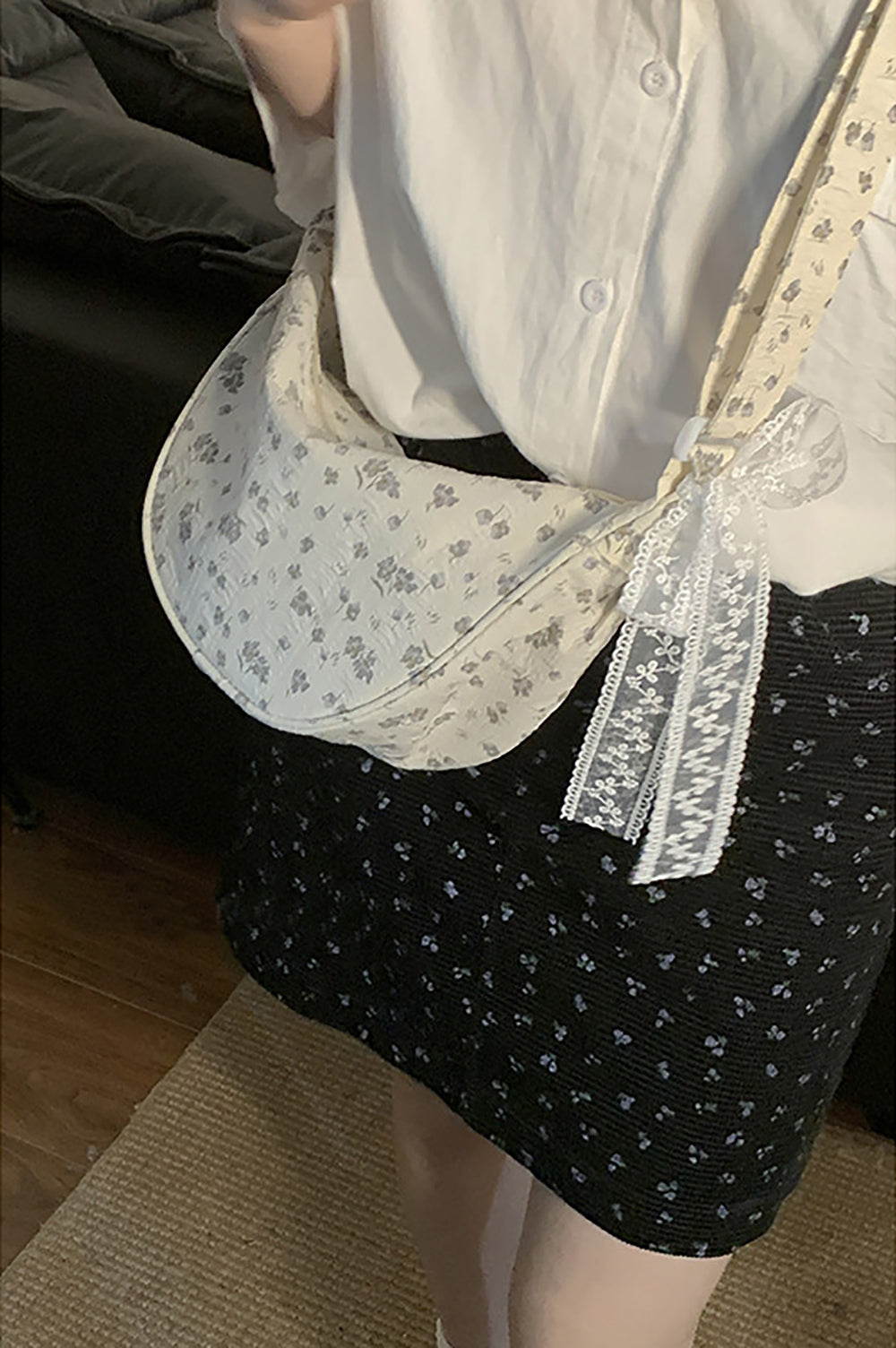 Women Floral Printed Half Moon Hobo Bag