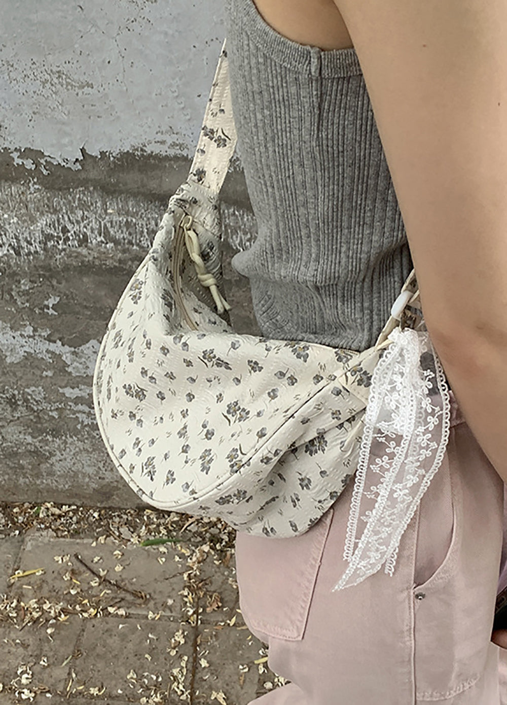 Women Floral Printed Half Moon Hobo Bag