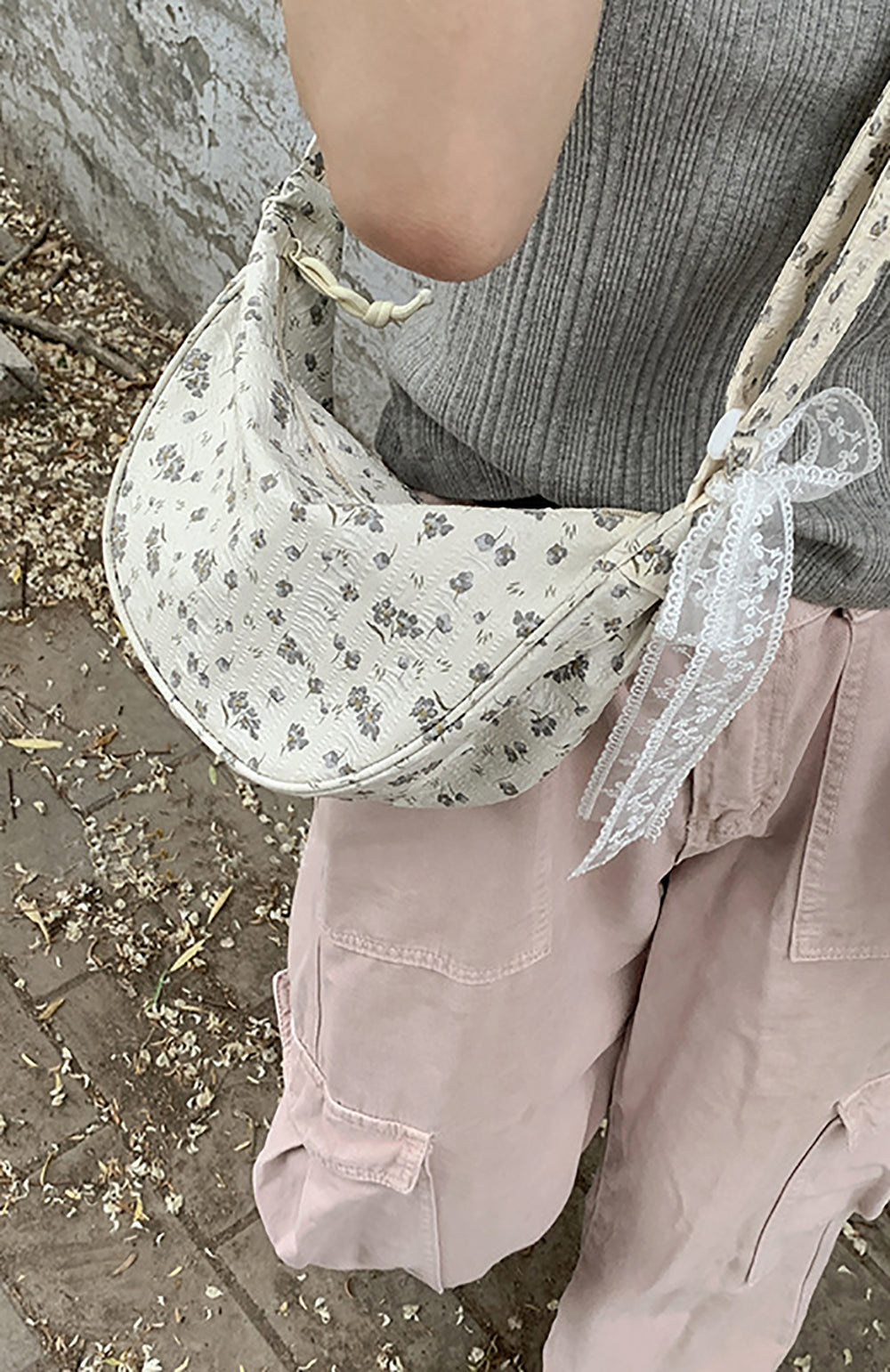 Women Floral Printed Half Moon Hobo Bag