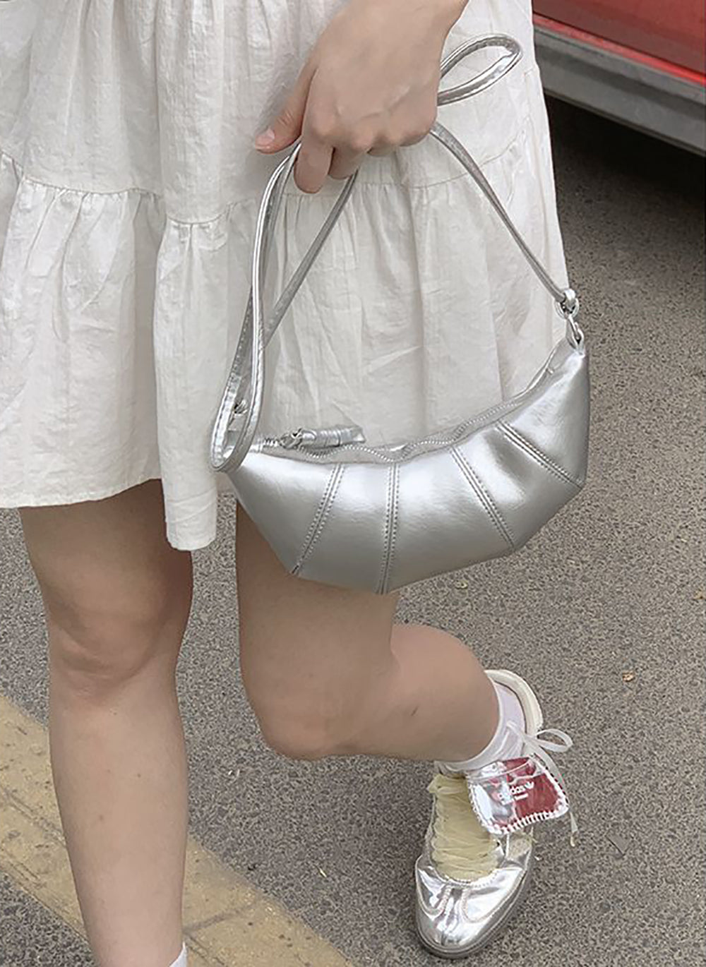 Women Solid Half Moon Sling Bag