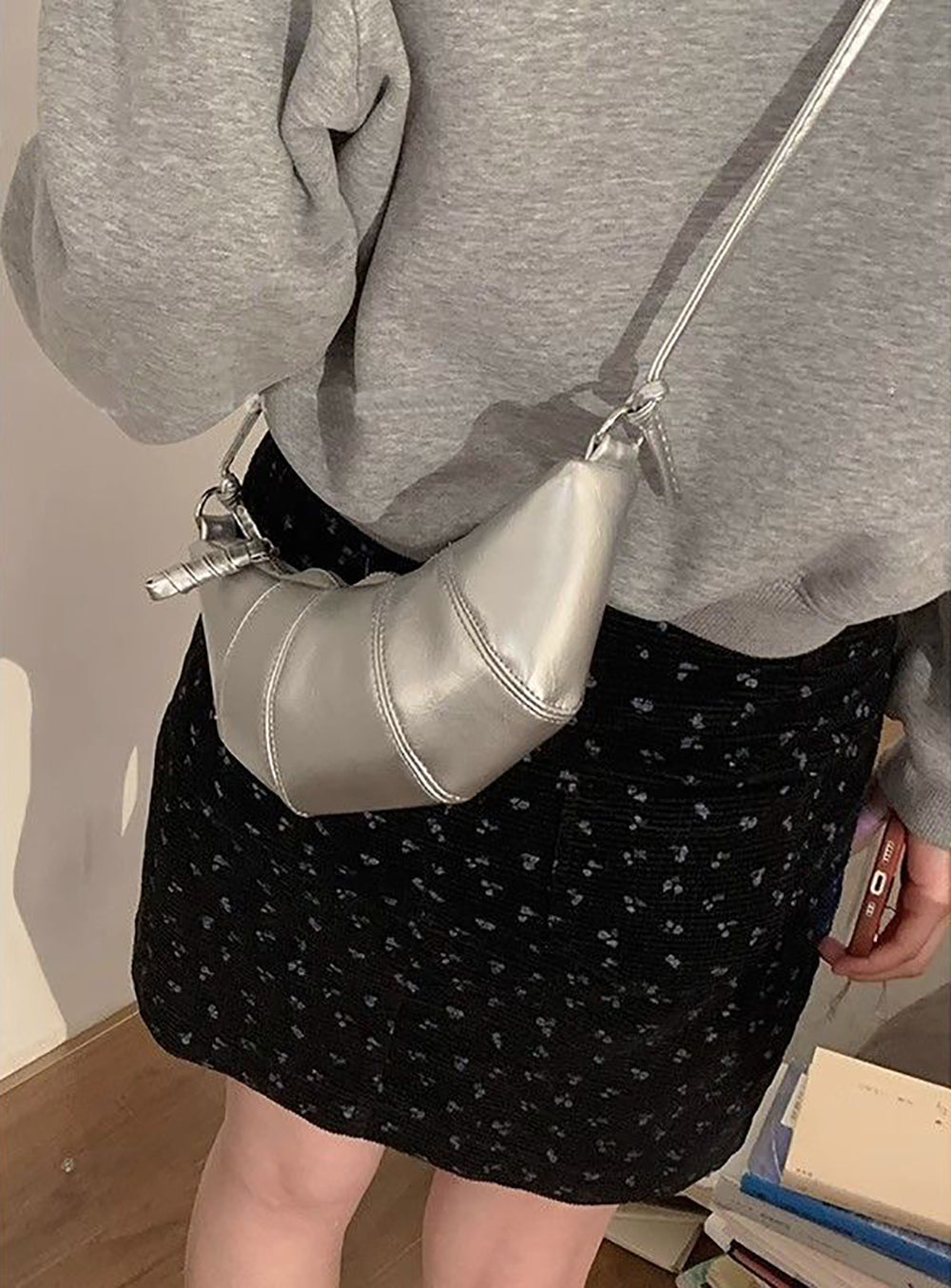 Women Solid Half Moon Sling Bag