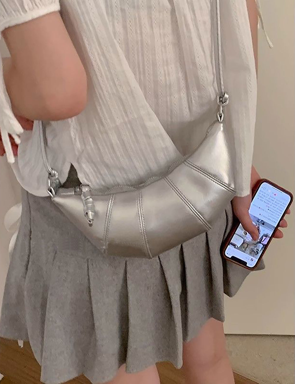 Women Solid Half Moon Sling Bag