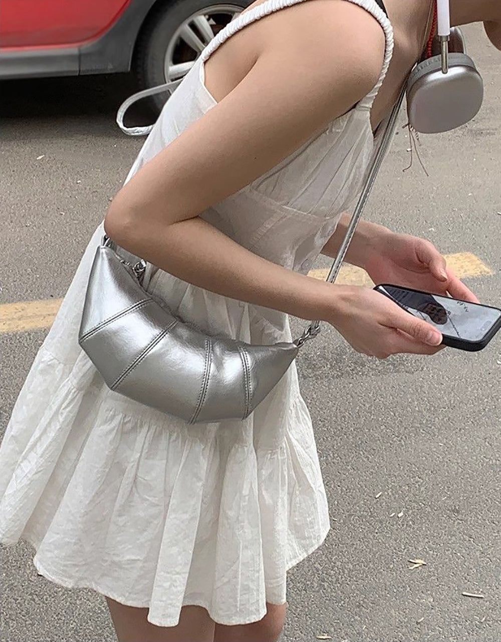 Women Solid Half Moon Sling Bag