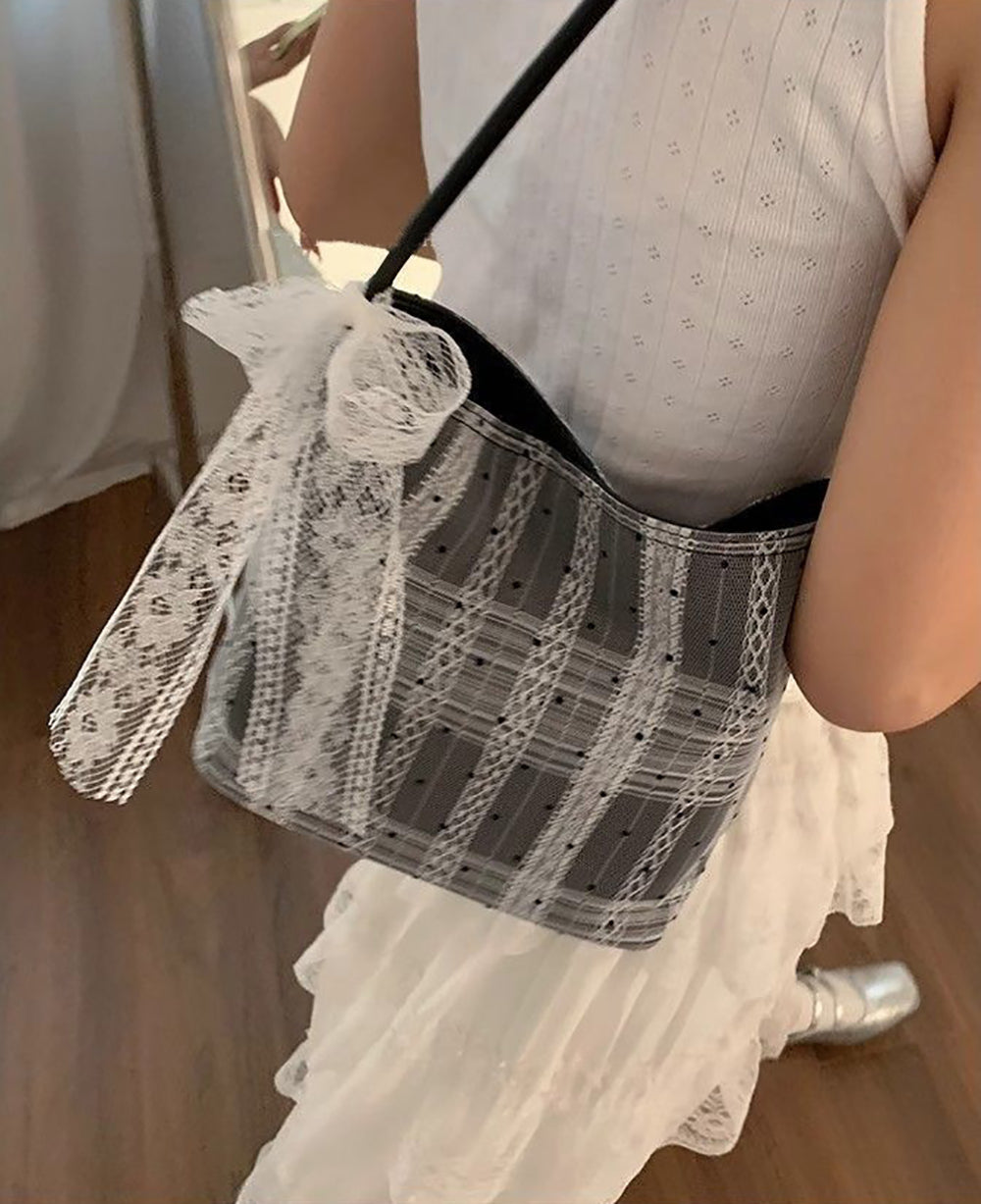 Women Striped Bowling Handheld Bag
