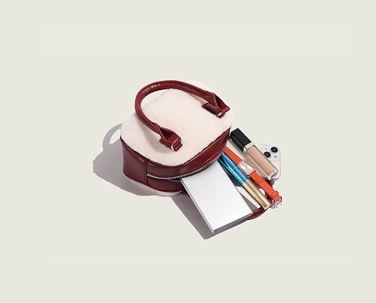 Red Solid Two Handles Sling Bag