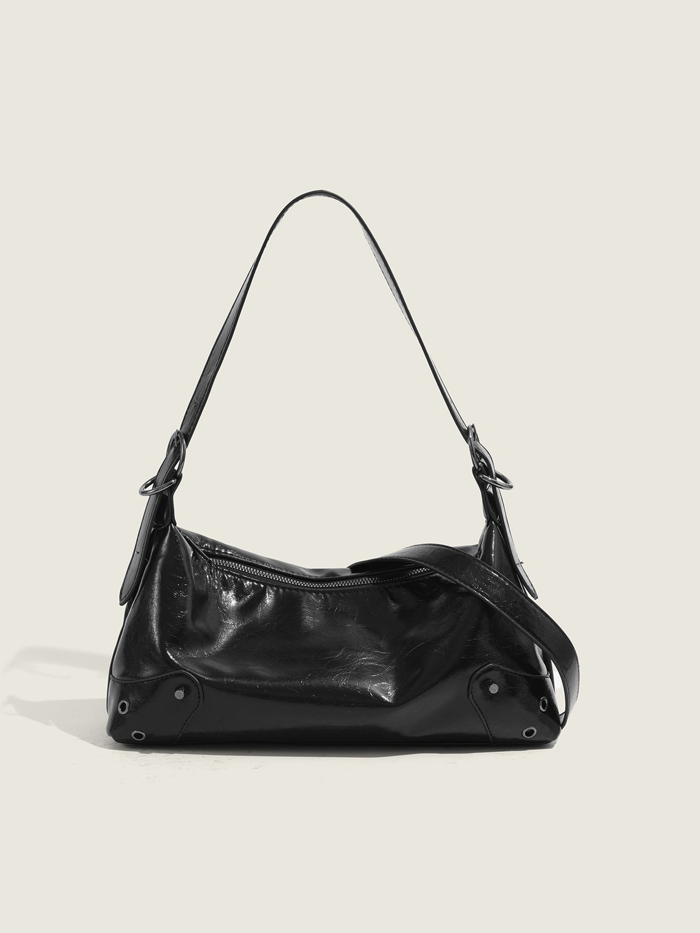 Black Solid NA Shoulder Bag
