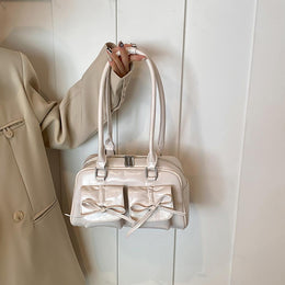 White Solid Two Handles Handheld Bag