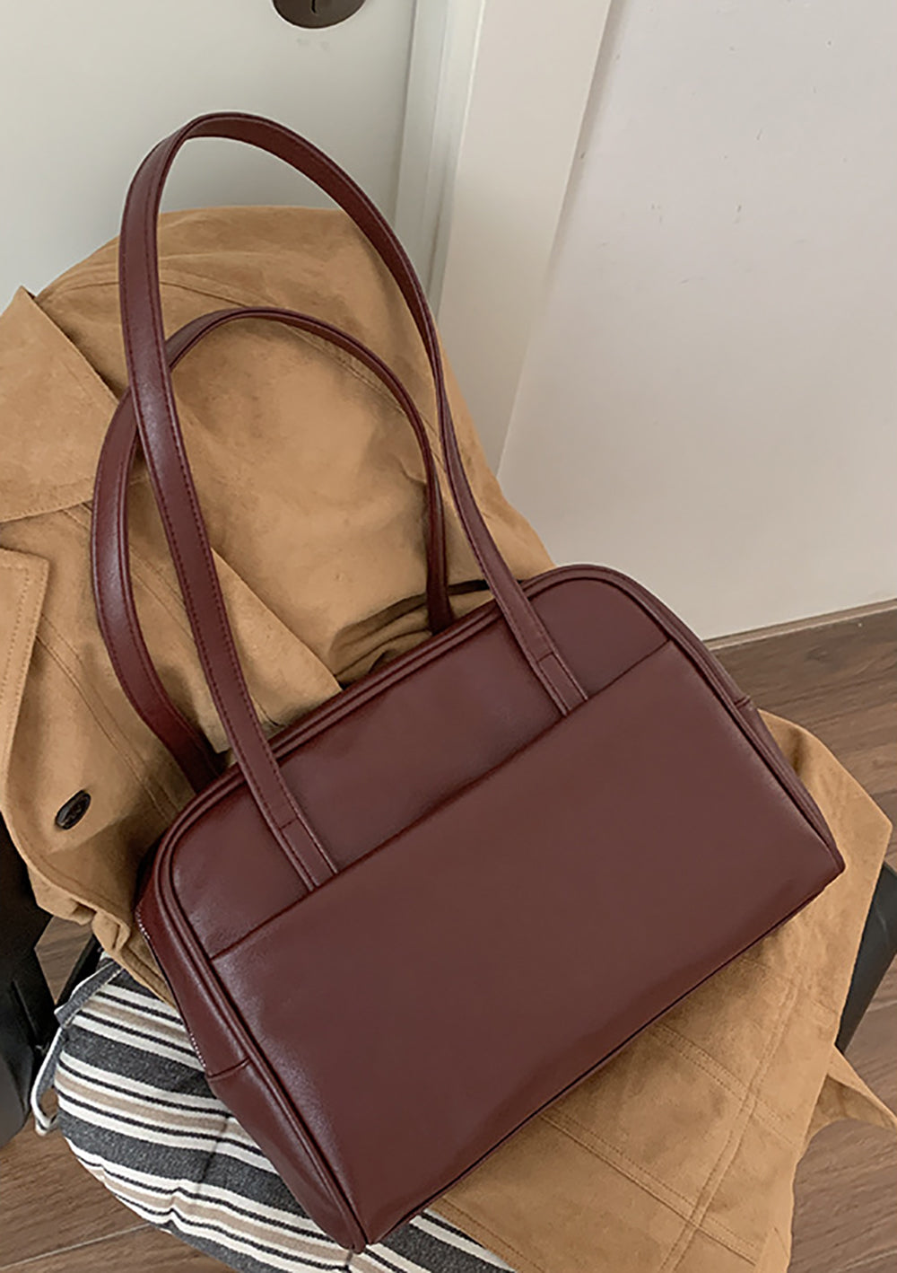 Maroon Solid Two Handles Shoulder Bag