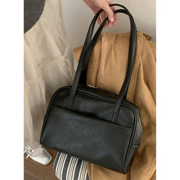Black Solid Two Handles Shoulder Bag