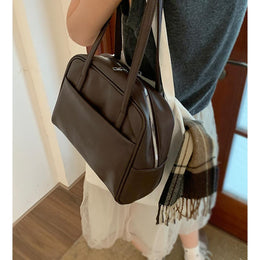 Coffee Solid Two Handles Shoulder Bag