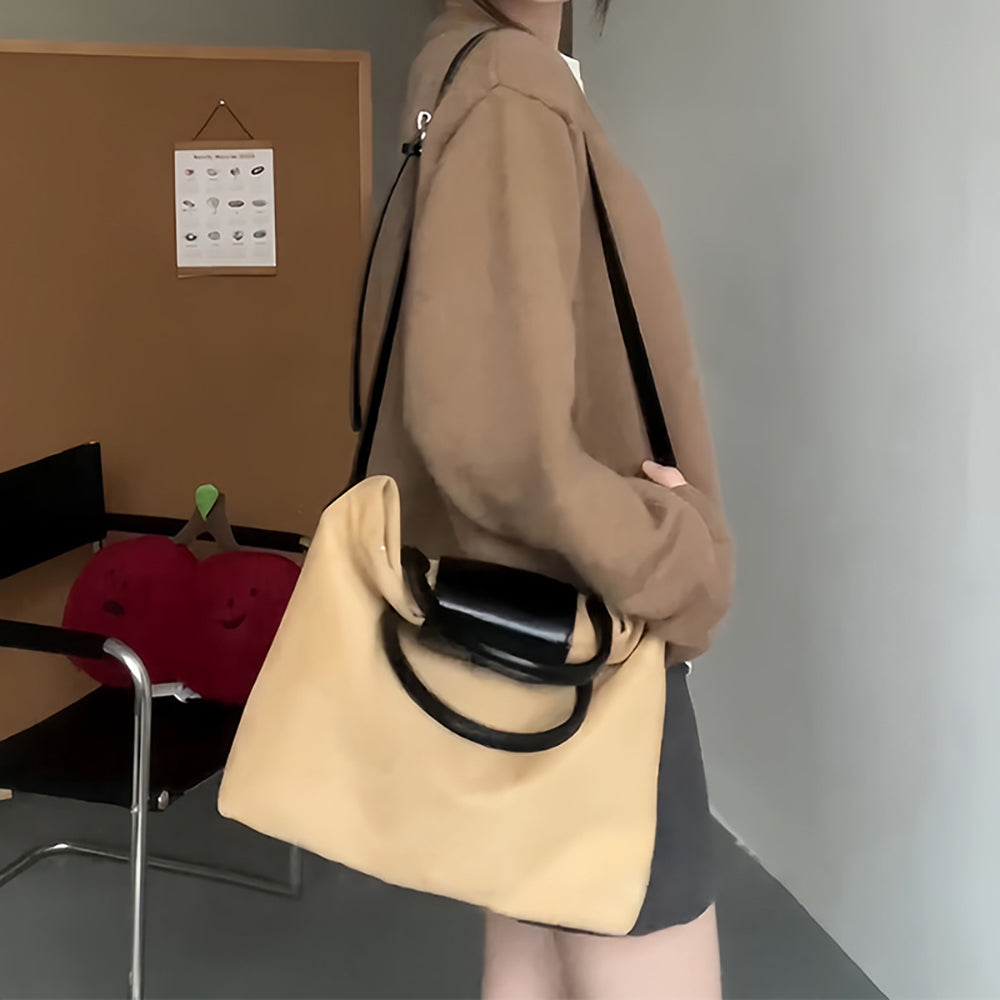Brown Solid Two Handles Handheld Bag