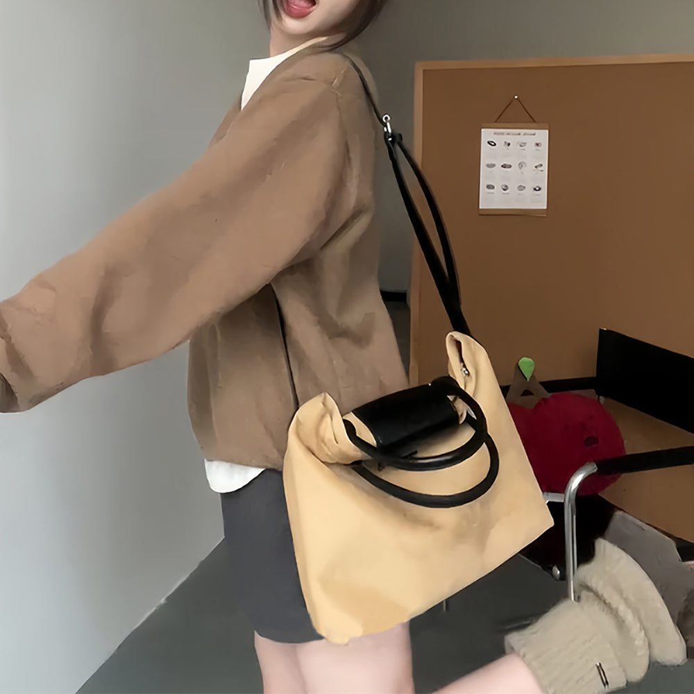 Brown Solid Two Handles Handheld Bag